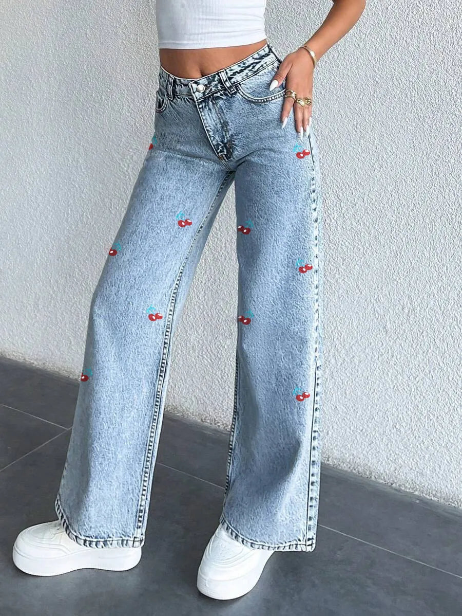🍒 Original Design Cherry Print Denim Jeans 🍒