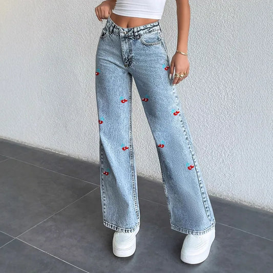 🍒 Original Design Cherry Print Denim Jeans 🍒
