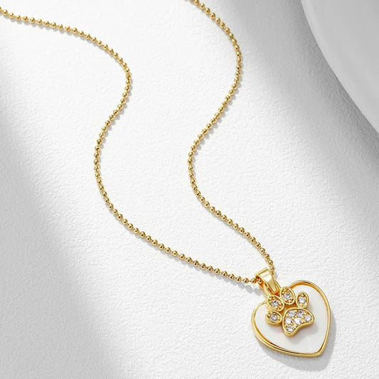 🐾 Paw Print Heart Pendant Necklace 🐾