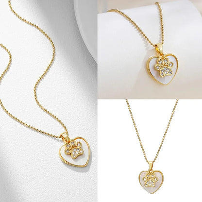🐾 Paw Print Heart Pendant Necklace 🐾