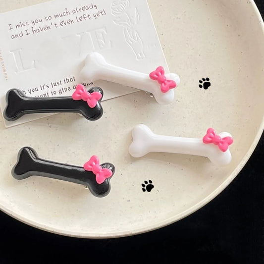 🎀 4pc Bone & Bow Hairclip Set 🎀
