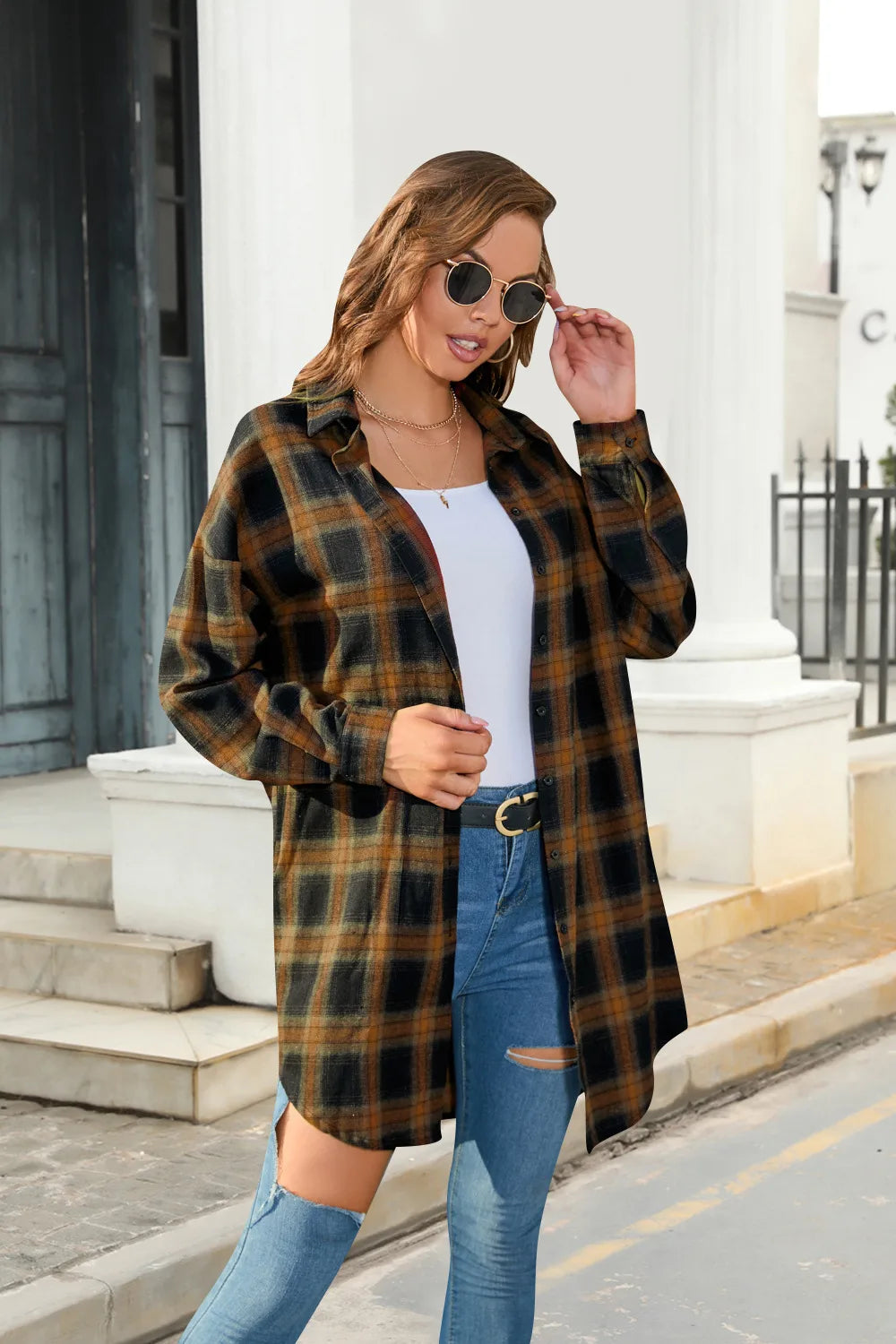 🍂 Retro Mid-Length Plaid Shirt 🍂
