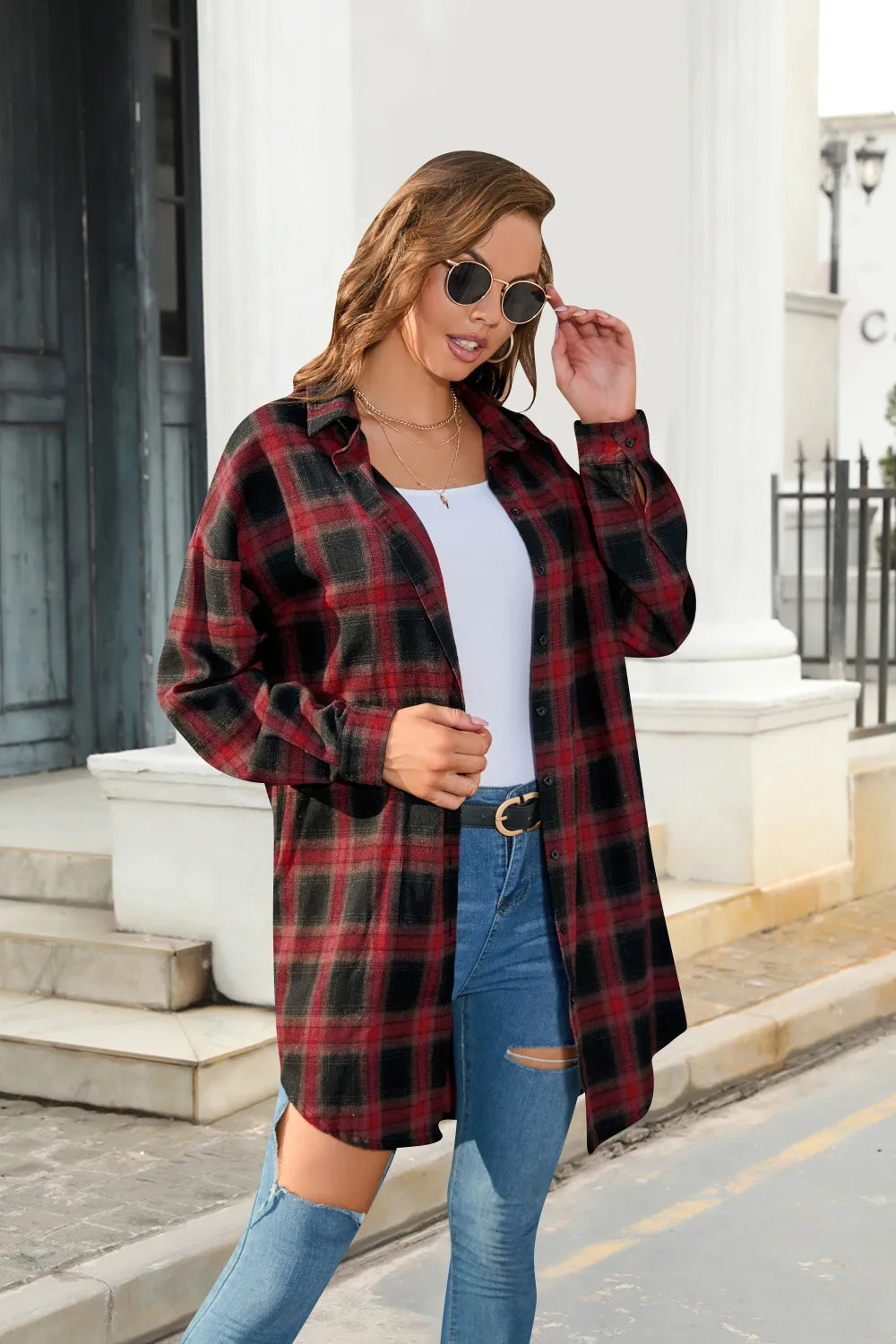 🍂 Retro Mid-Length Plaid Shirt 🍂