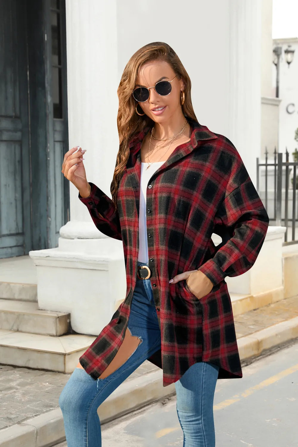 🍂 Retro Mid-Length Plaid Shirt 🍂