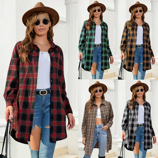 🍂 Retro Mid-Length Plaid Shirt 🍂