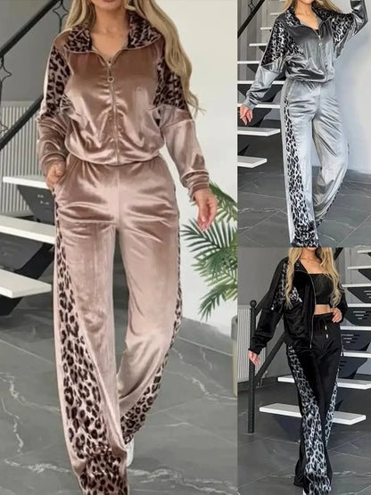 Leopard Print Velvet Tracksuits