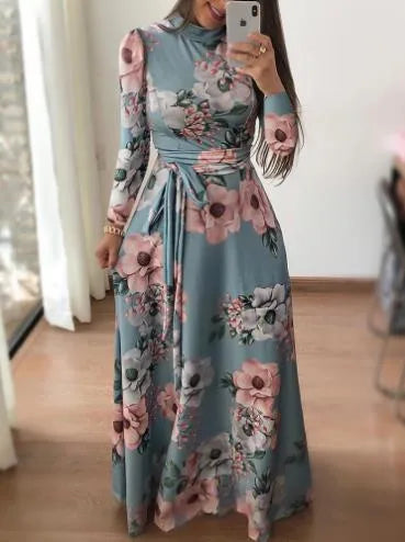 🌼 Floral Print A-Line Midi Dress - Short or Long Sleeve Options! 🌼