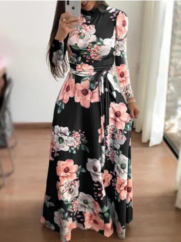🌼 Floral Print A-Line Midi Dress - Short or Long Sleeve Options! 🌼