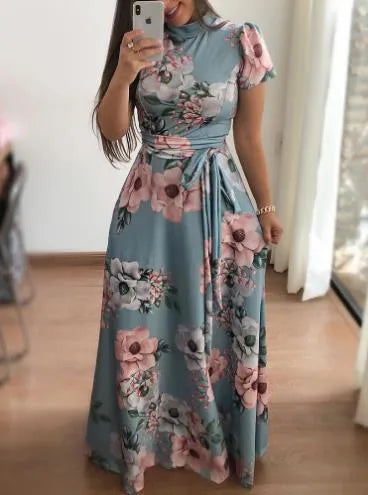 🌼 Floral Print A-Line Midi Dress - Short or Long Sleeve Options! 🌼