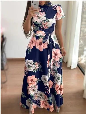 🌼 Floral Print A-Line Midi Dress - Short or Long Sleeve Options! 🌼