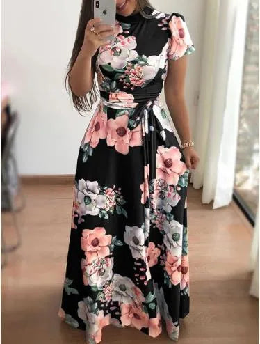 🌼 Floral Print A-Line Midi Dress - Short or Long Sleeve Options! 🌼