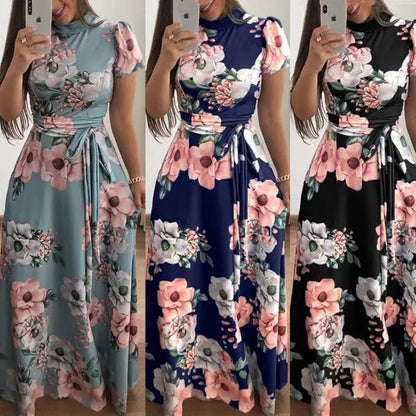 🌼 Floral Print A-Line Midi Dress - Short or Long Sleeve Options! 🌼