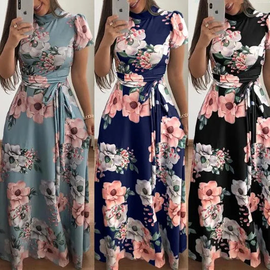 🌼 Floral Print A-Line Midi Dress - Short or Long Sleeve Options! 🌼