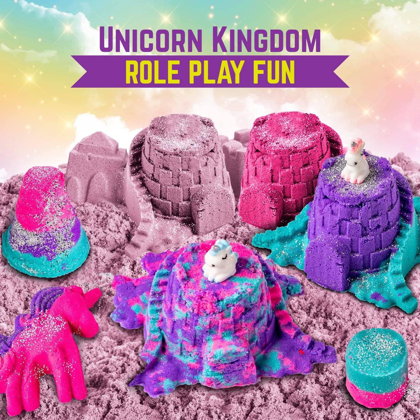 Unicorn Kingdom Sand Craft Kit with Squishy Sand, Tools & Carry Case