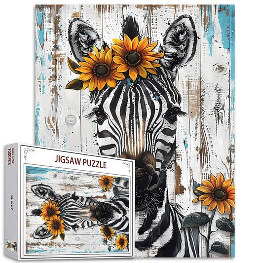 🧩🦓 1000-Piece Jigsaw Puzzle for Adults – Colourful Zebra with Sunflower Crown 🦓🧩