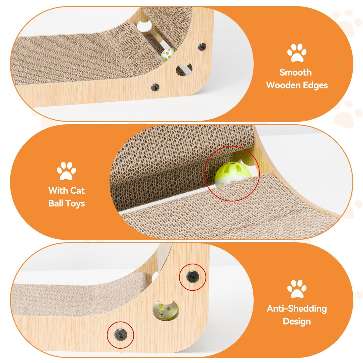 60cm Tall L Shape Cat Scratcher Pad with Catnip & Toy Ball