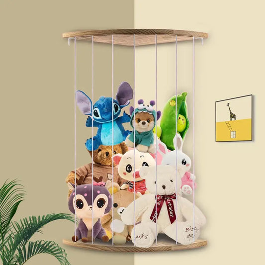 🧸🌿 Stuffed Animal Storage Wooden Corner Toy Shelf – Natural XL 🌿🧸