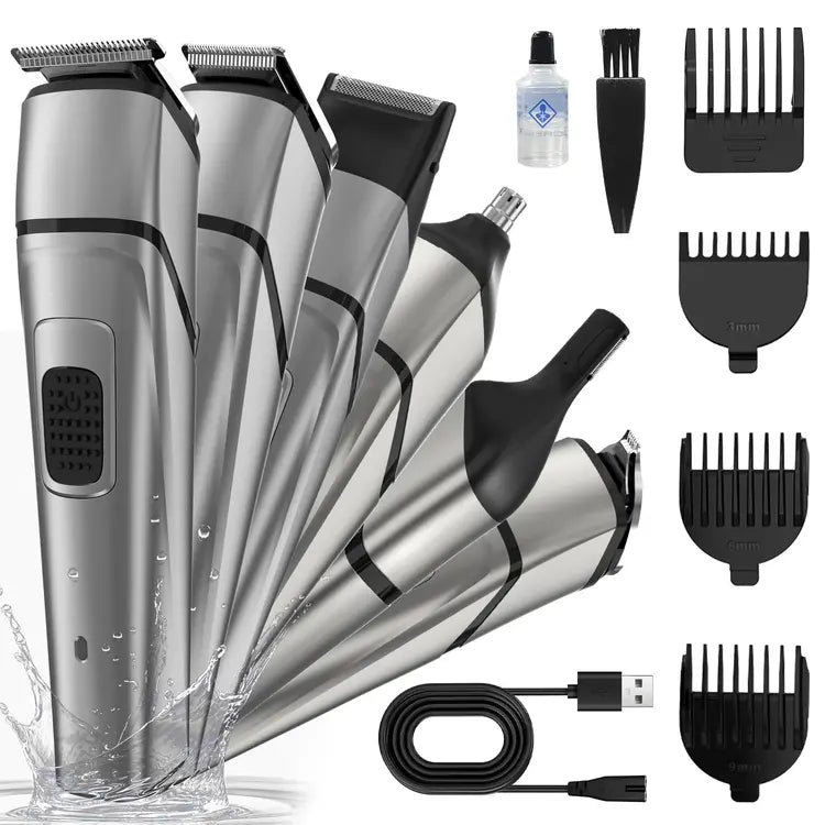 Grey Men's Electric Body Hair Trimmer Cordless Grooming Kit