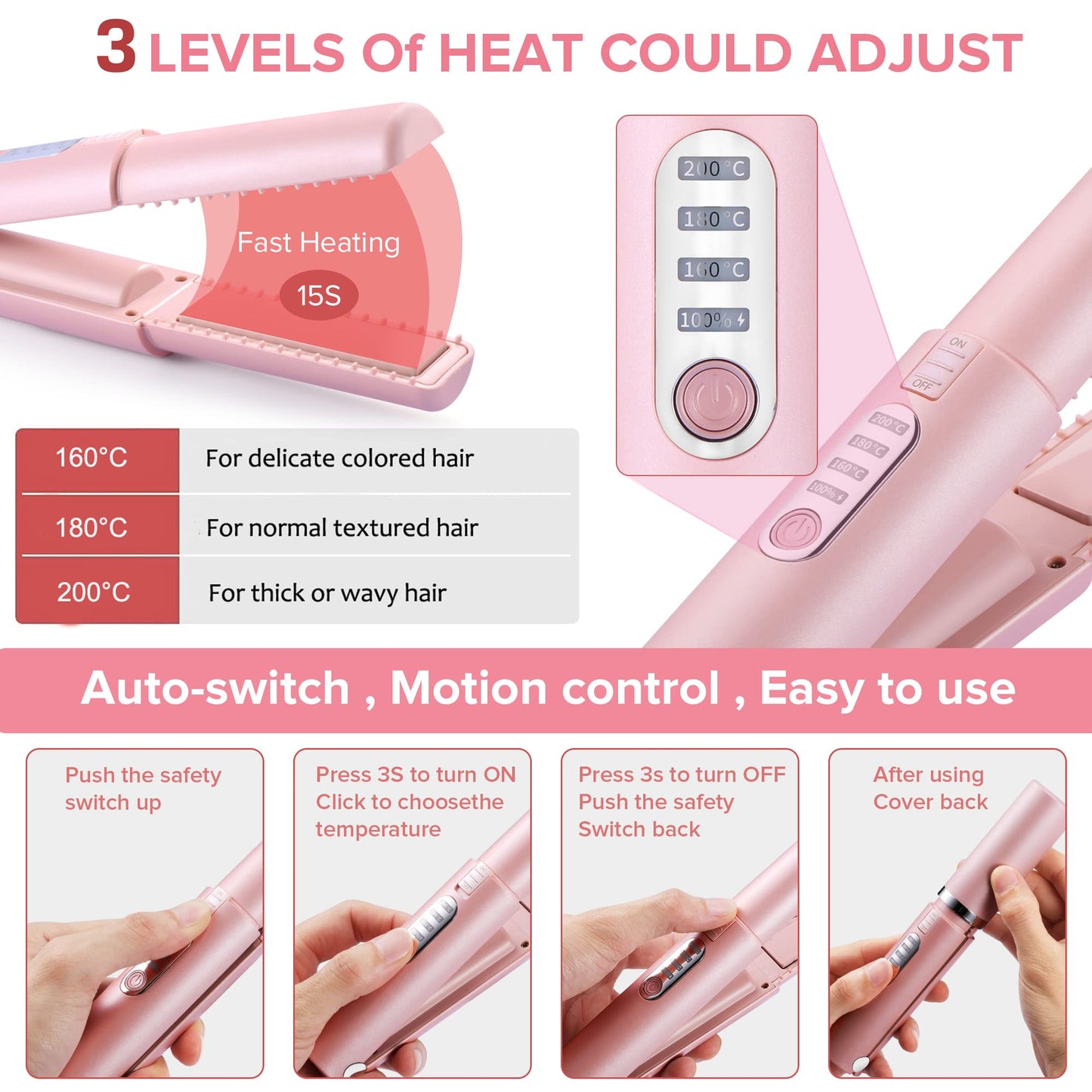 One Size Cordless Hair Straightener and Curler - Pink