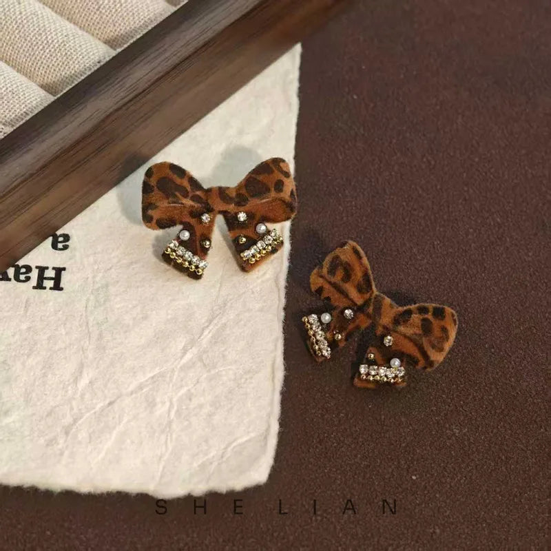 🐆 Velvet Leopard Print Bow Earrings 🐆