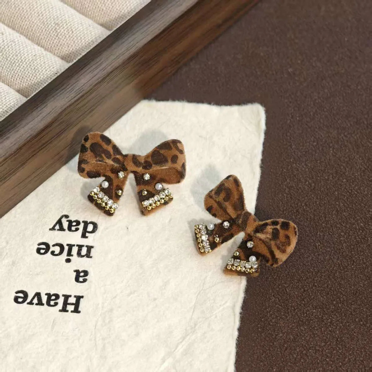 🐆 Velvet Leopard Print Bow Earrings 🐆