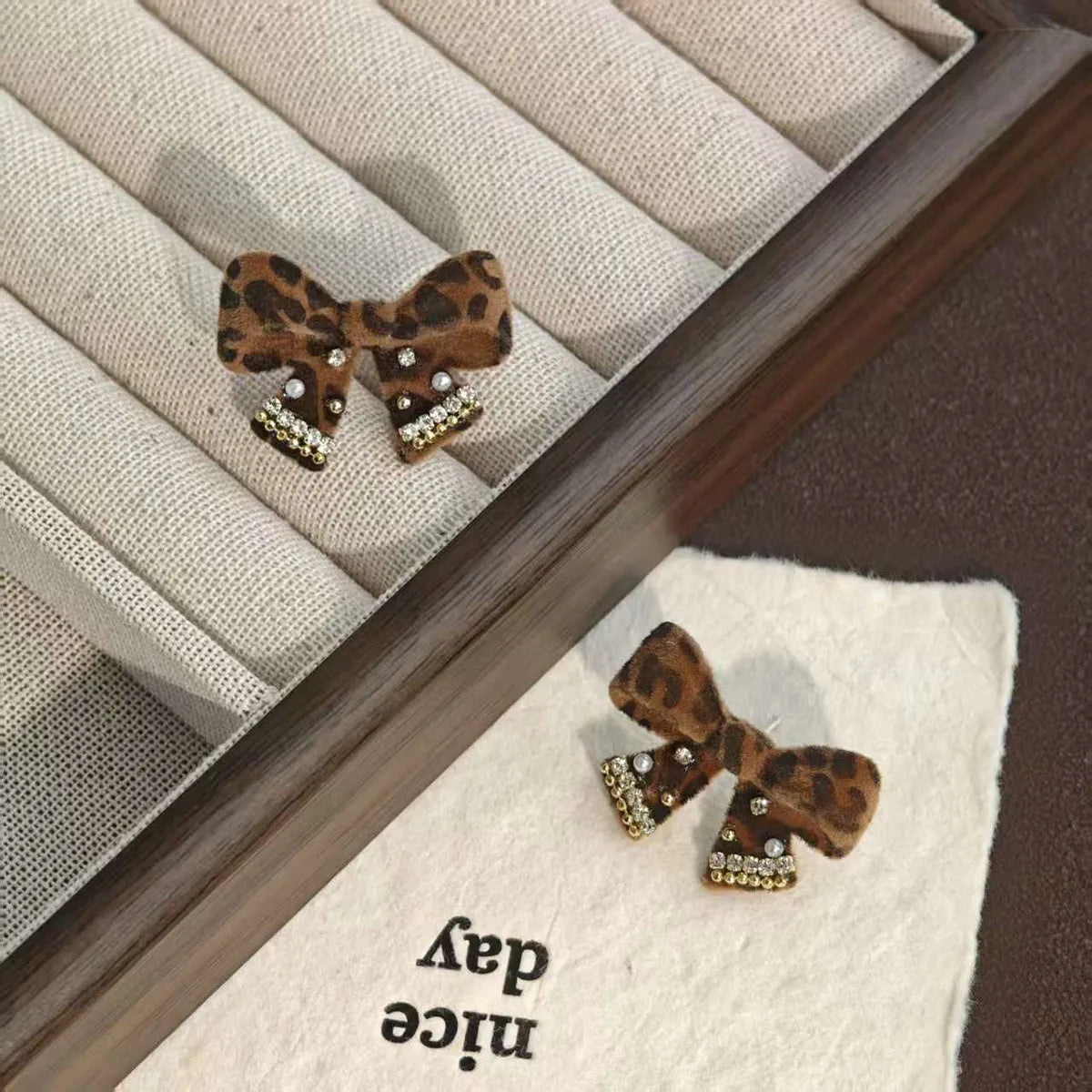 🐆 Velvet Leopard Print Bow Earrings 🐆