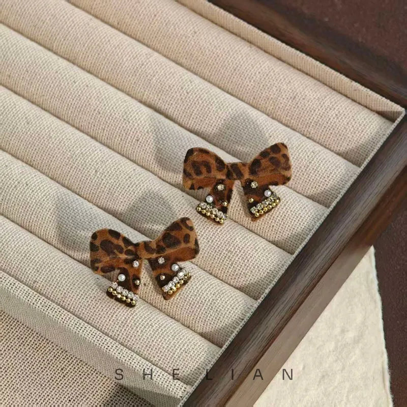 🐆 Velvet Leopard Print Bow Earrings 🐆