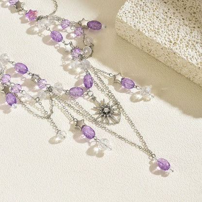 🌞💜 Retro Purple Sun Pendant Necklace 💜🌞