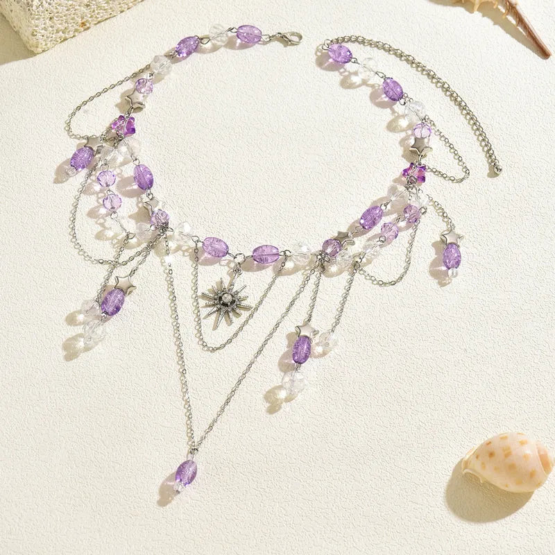 🌞💜 Retro Purple Sun Pendant Necklace 💜🌞