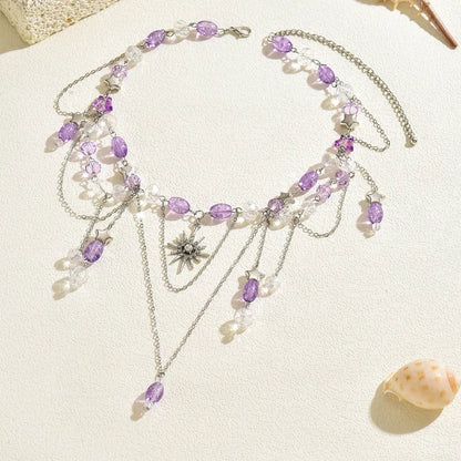 🌞💜 Retro Purple Sun Pendant Necklace 💜🌞
