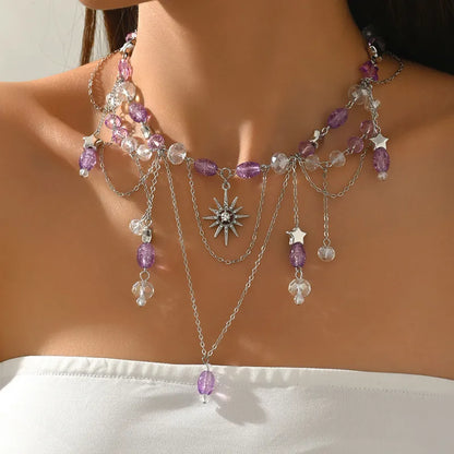 🌞💜 Retro Purple Sun Pendant Necklace 💜🌞