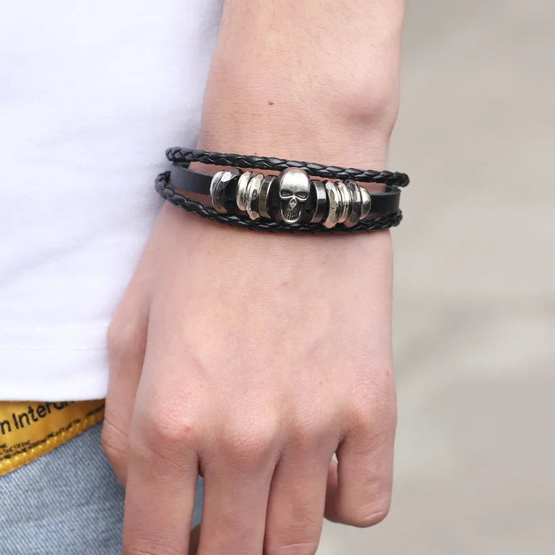 💀 Retro Skull PU Leather Men’s Bracelet 💀