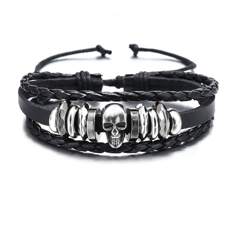 💀 Retro Skull PU Leather Men’s Bracelet 💀