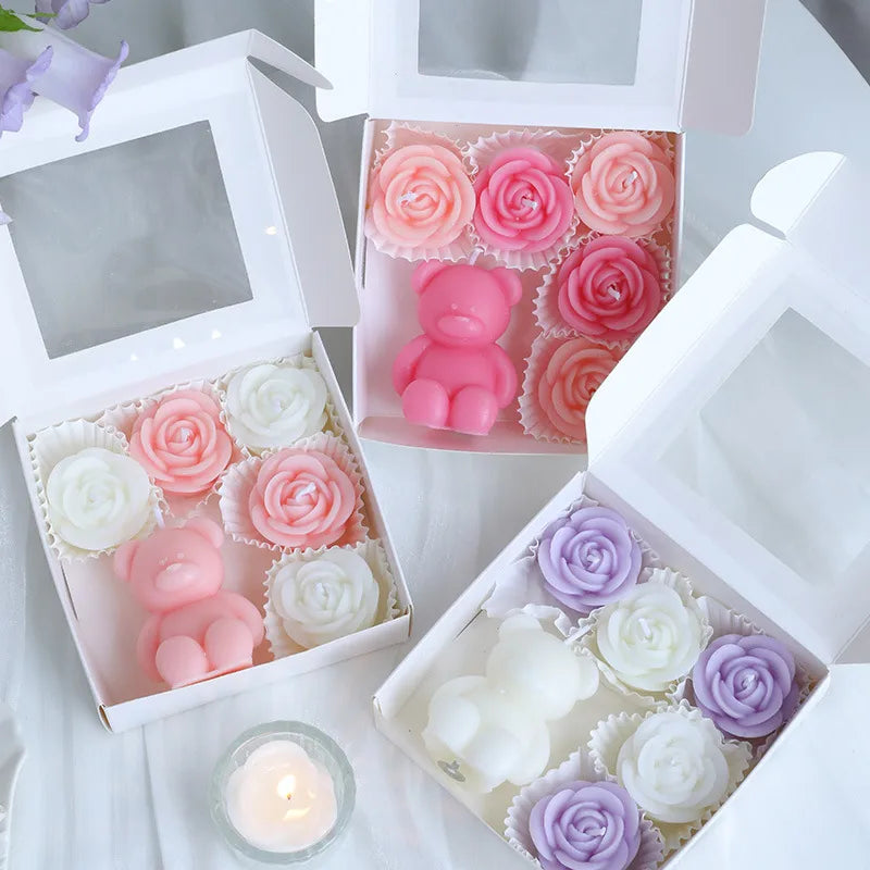 🕯️🐻 Romantic Bear & Flowers 3D Scented Candle Gift Set 🐻🕯️