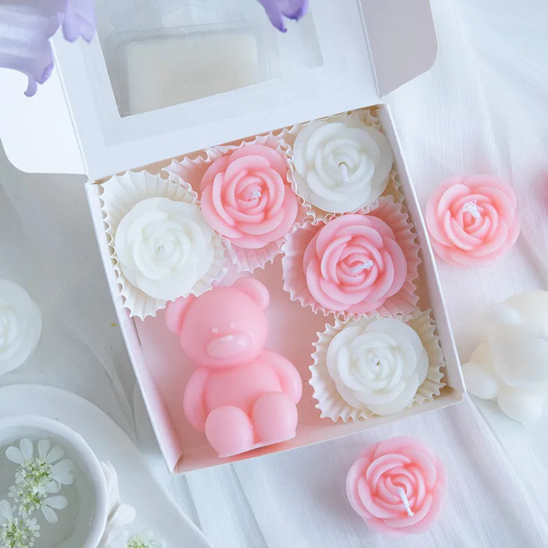 🕯️🐻 Romantic Bear & Flowers 3D Scented Candle Gift Set 🐻🕯️