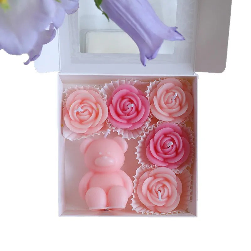 🕯️🐻 Romantic Bear & Flowers 3D Scented Candle Gift Set 🐻🕯️