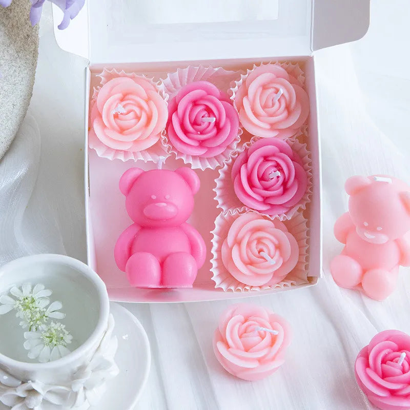 🕯️🐻 Romantic Bear & Flowers 3D Scented Candle Gift Set 🐻🕯️