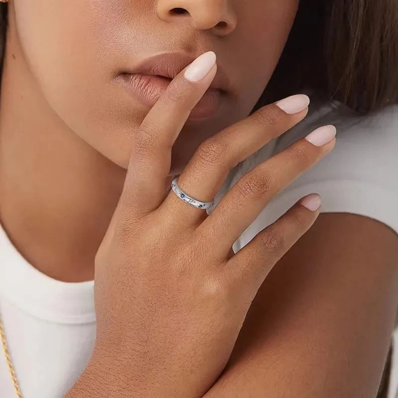 🌌⭐ Sterling Silver 925 Starry Sky Ring ⭐🌌
