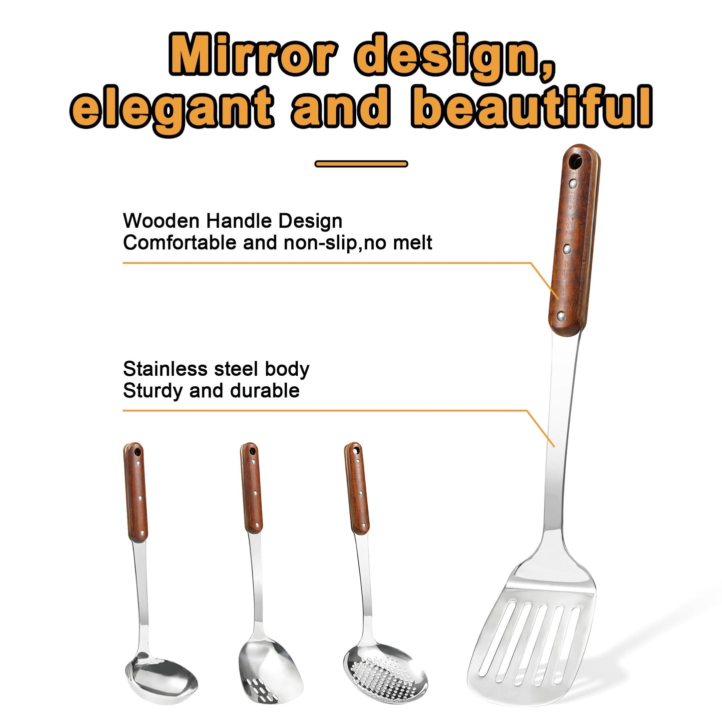 🍳✨ 4pc Heat-Resistant Wok Spatula Set With Wooden Handles ✨🍳