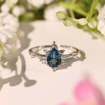 💍  Sterling Silver 925 Blue Teardrop Ring 💍