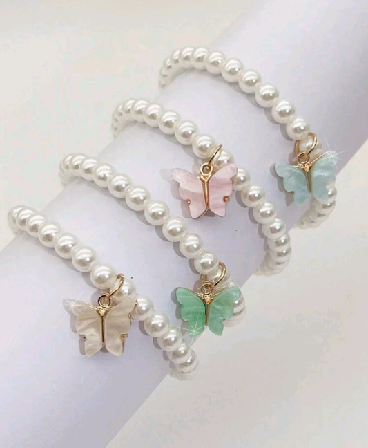 🦋 4pc Pearl Butterfly Bracelet Set  🦋