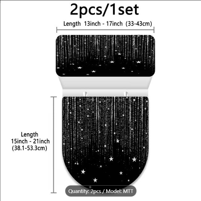 2pcs Starry Rain Black Curtain Pattern Printed Toilet Lid and Tank Cover Set