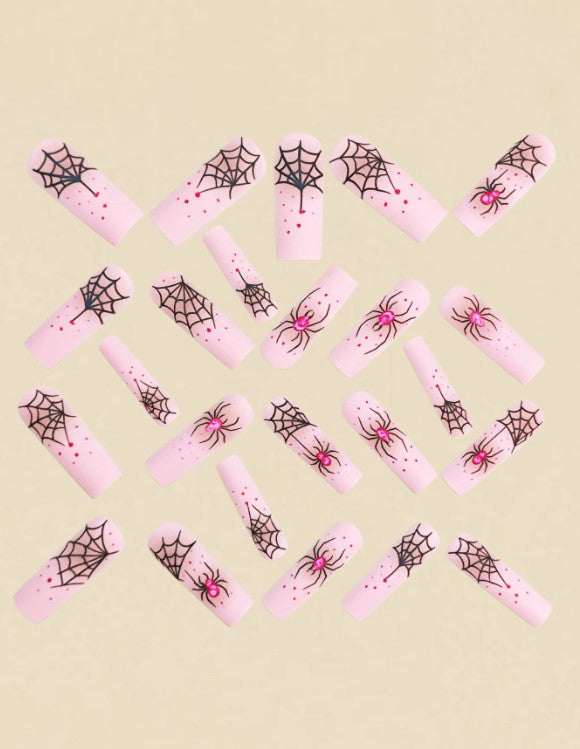 🎀🕷️ Pink Spider False Nails 🕷️🎀