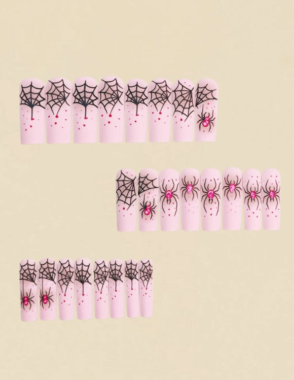 🎀🕷️ Pink Spider False Nails 🕷️🎀
