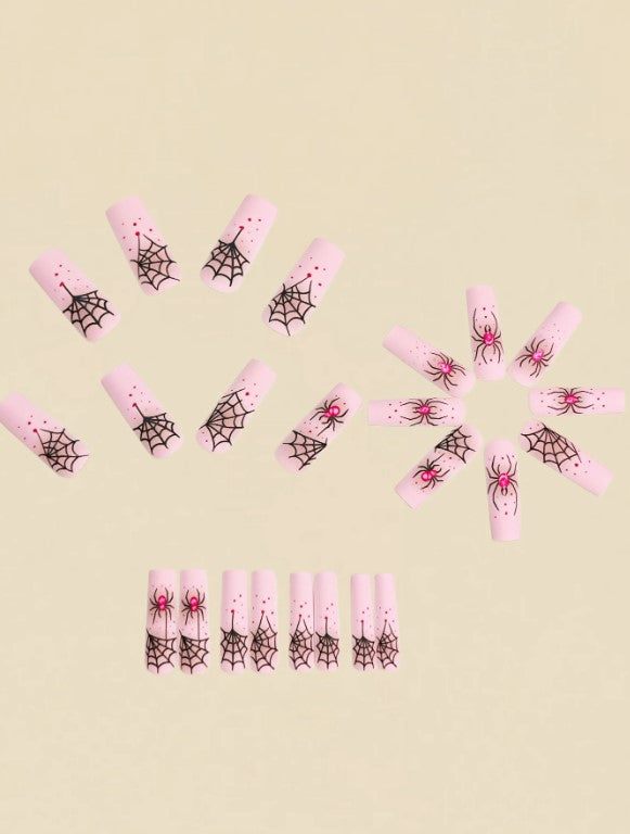 🎀🕷️ Pink Spider False Nails 🕷️🎀
