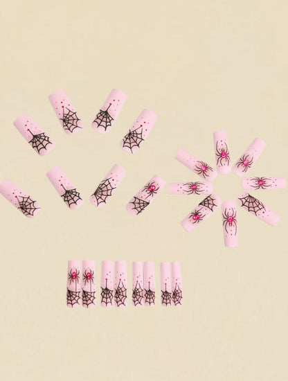🎀🕷️ Pink Spider False Nails 🕷️🎀
