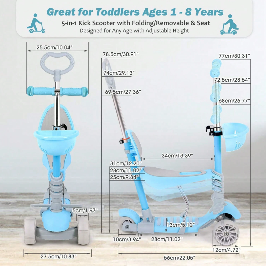 🛴 3-Wheel Kids Kick Scooters 5-in-1 Design 🛴