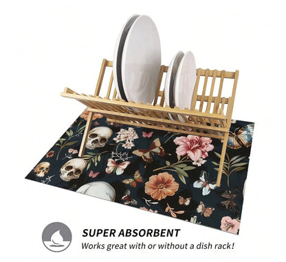 💀🦋 Floral Skull & Butterfly Absorbent Mat 🦋💀