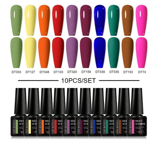 💅 Multicoloured Gel Nail Varnish – 10pc Set 💅