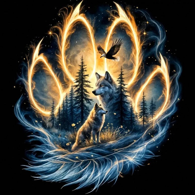 🐺 Wolf Mum & Cub with Eagle Paw Print Diamond Painting Kit 🐺